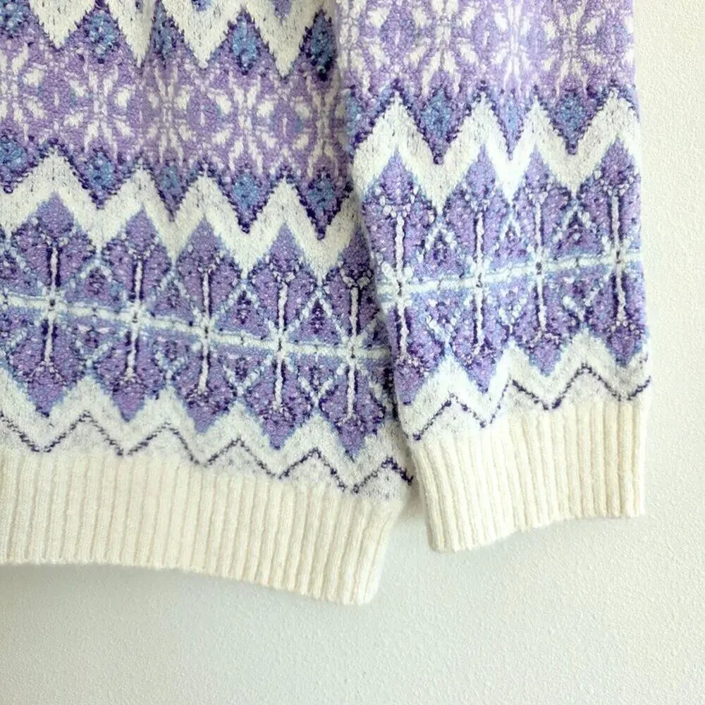 Talbots NWT Wool Blend Lavender Purple Cream White Turtleneck Alpine Sweater